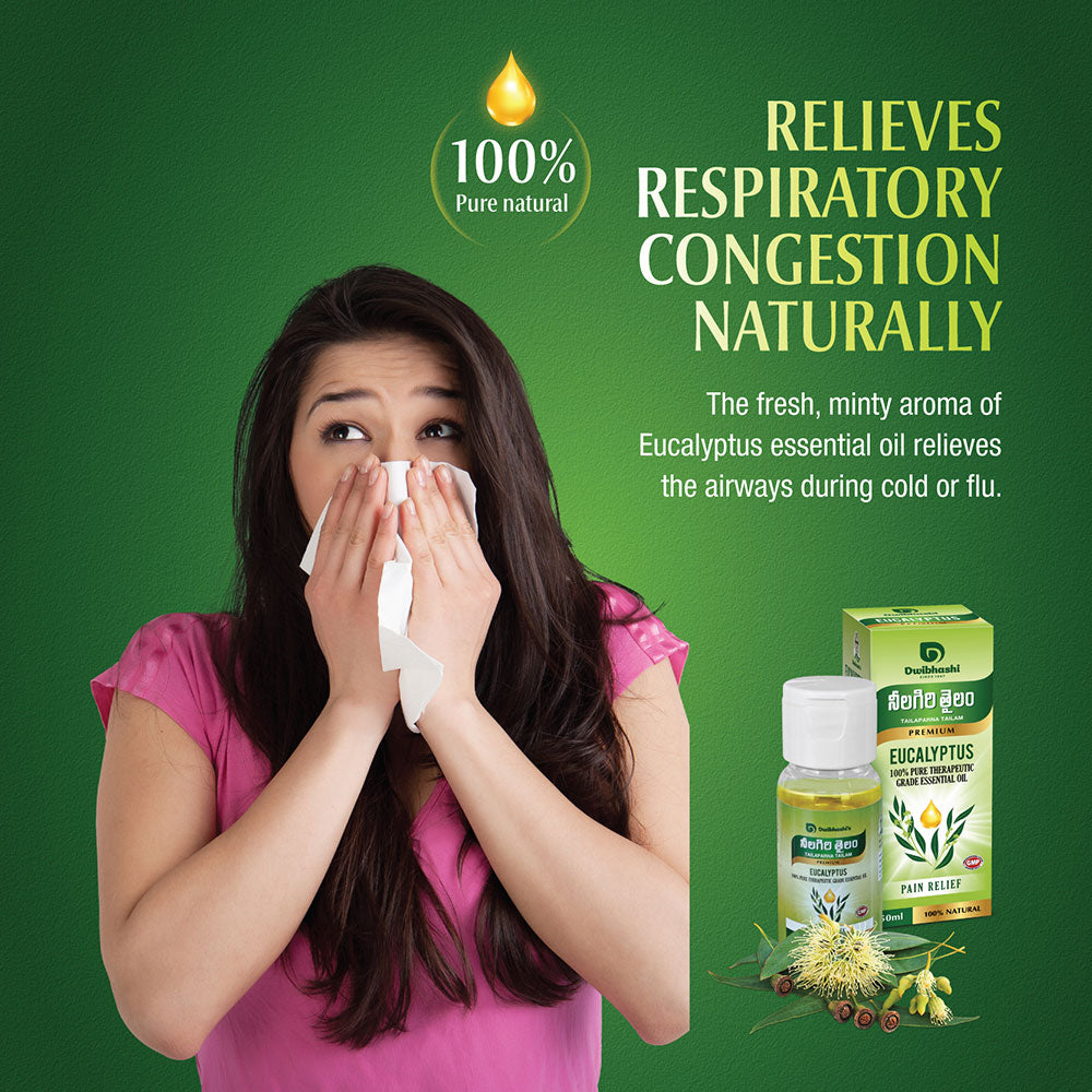 Eucalyptus Oil (Nilgiri Tailam) |100% Natural & Pure, for Steam Inhalation, Diffuser, Cold, Cough & Beauty | 30ml | 50ml