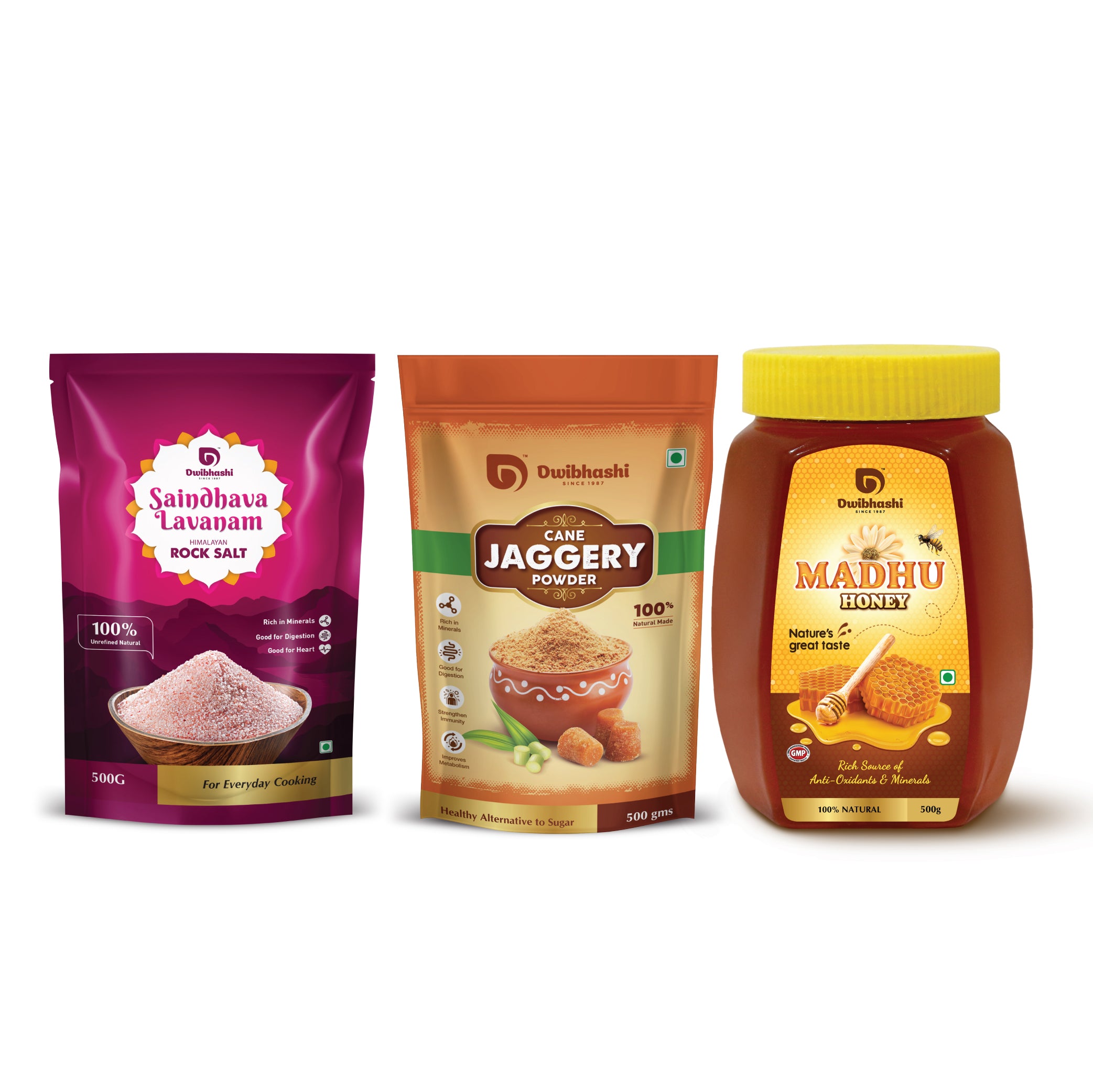 Rock Salt + Jaggery + Madhu Honey