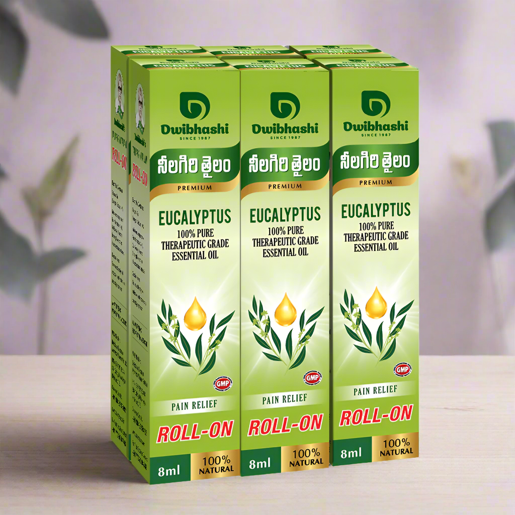 Eucalyptus Oil Roll-On (Nilgiri Tailam) |100% Natural & Pure, for Steam Inhalation, Diffuser, Cold, Cough & Beauty | 48ml (pack of 6)