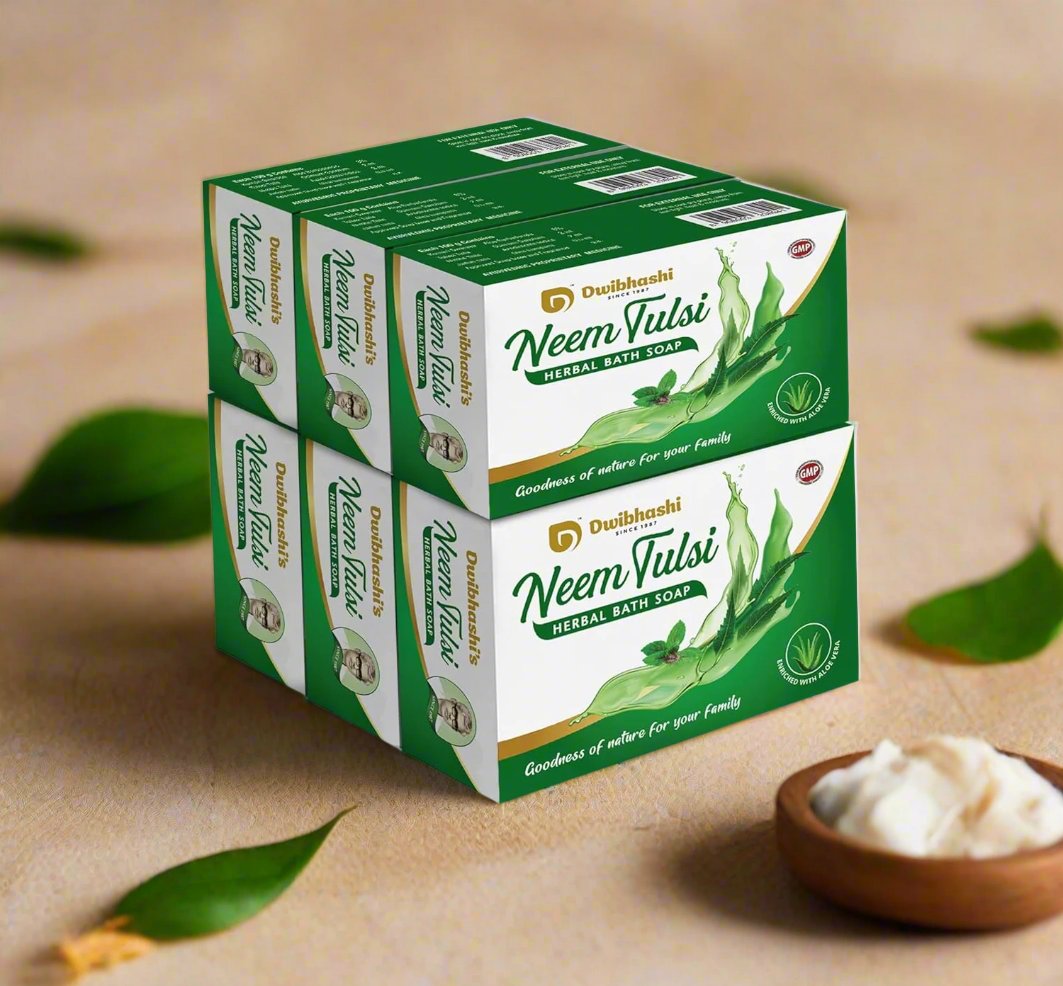 Neem Tulsi Soap | Clearing Up Skin Irritations,Soft And Gentle | 600g (Pack of 6)