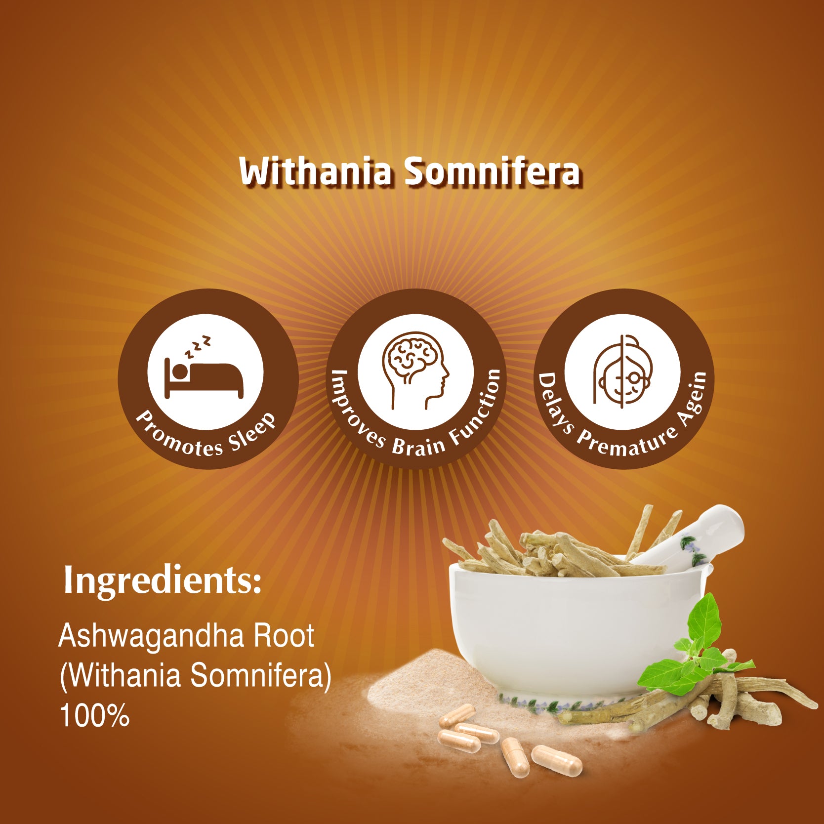 Ashwagandha | General Wellness Tablets, 60 Tabs, 1000 mg each Stress Relief | Rejuvenates Mind & Body