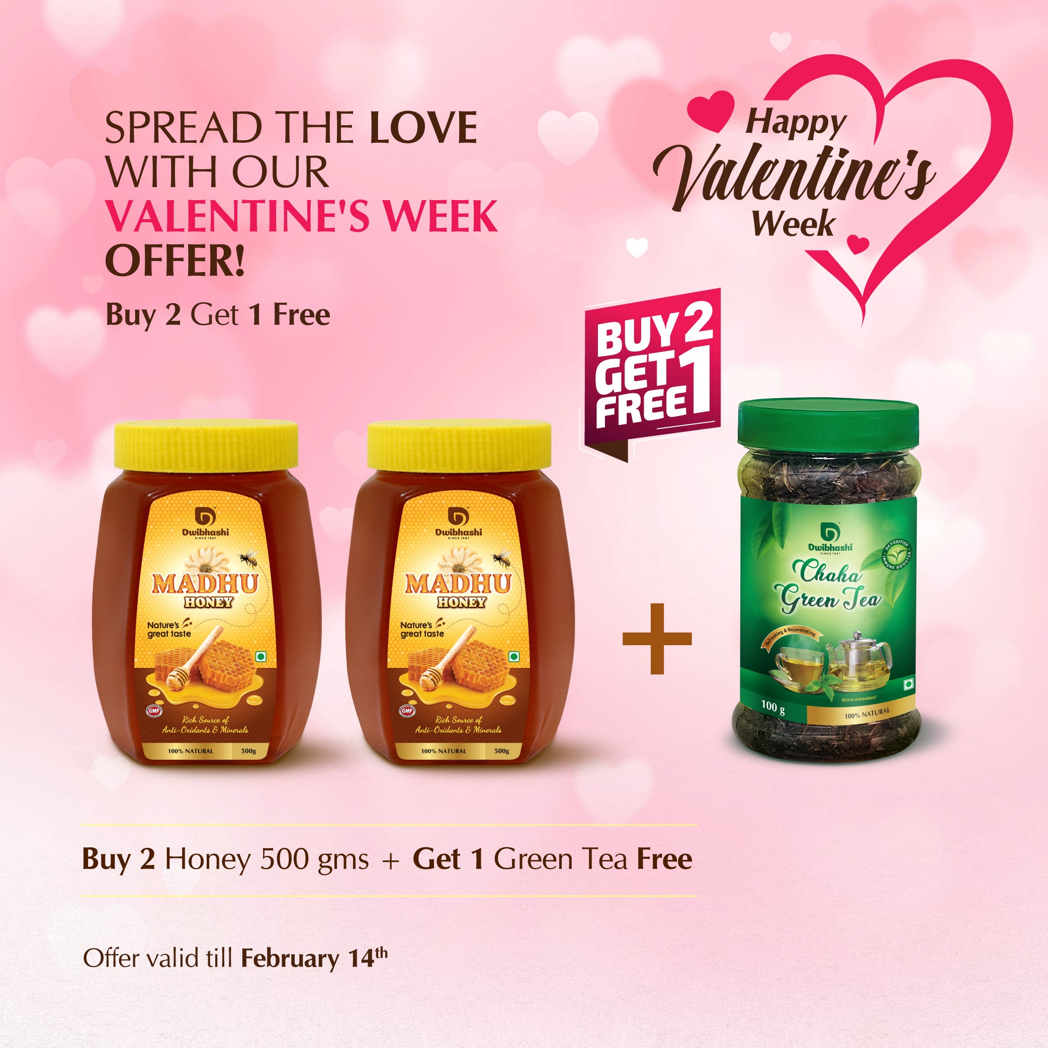 Buy 2 Honey 500 gms + Get 1 Green Tea Free