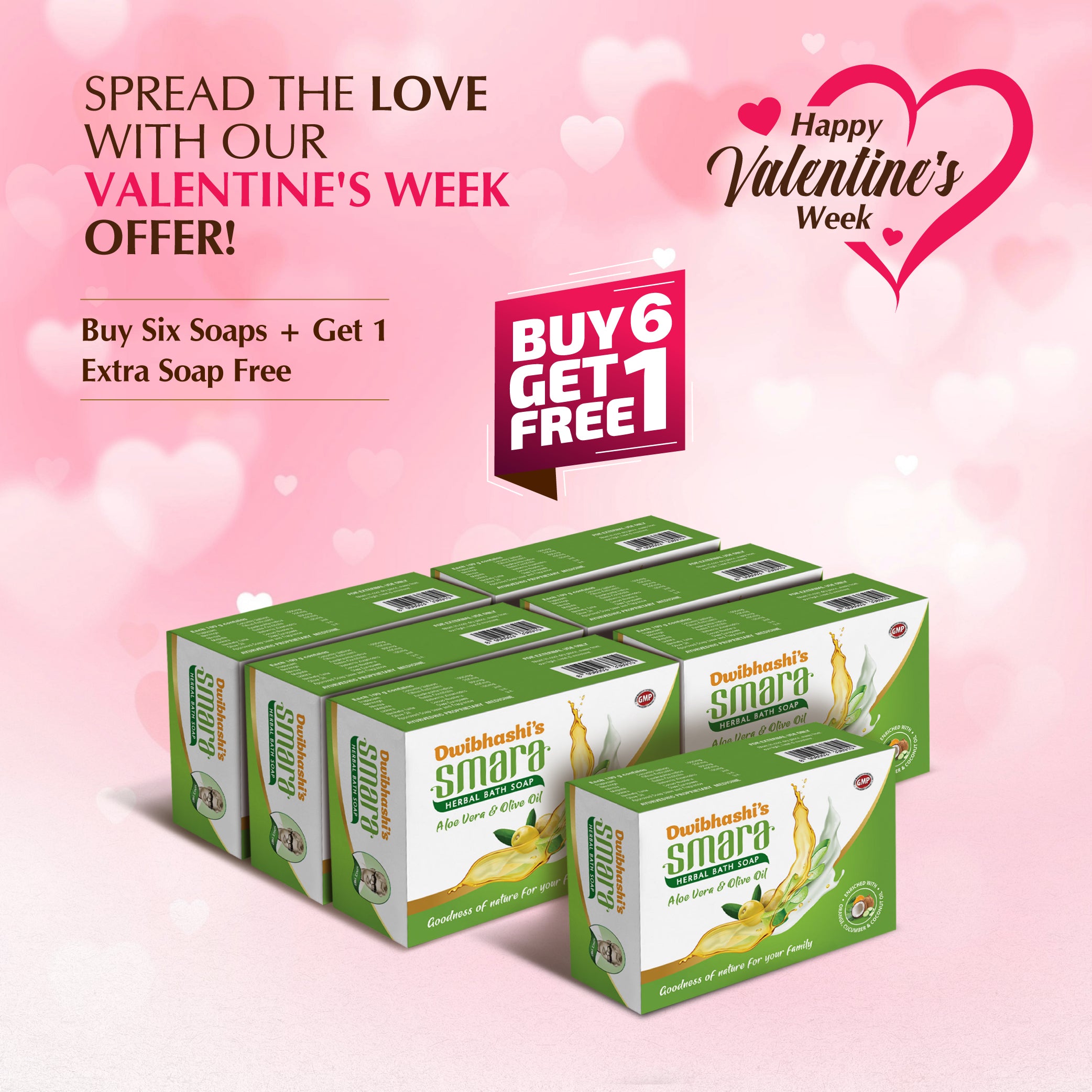 Buy 6 Smara Herbal Alovera Bath Soaps + Get 1 Extra Soap Free