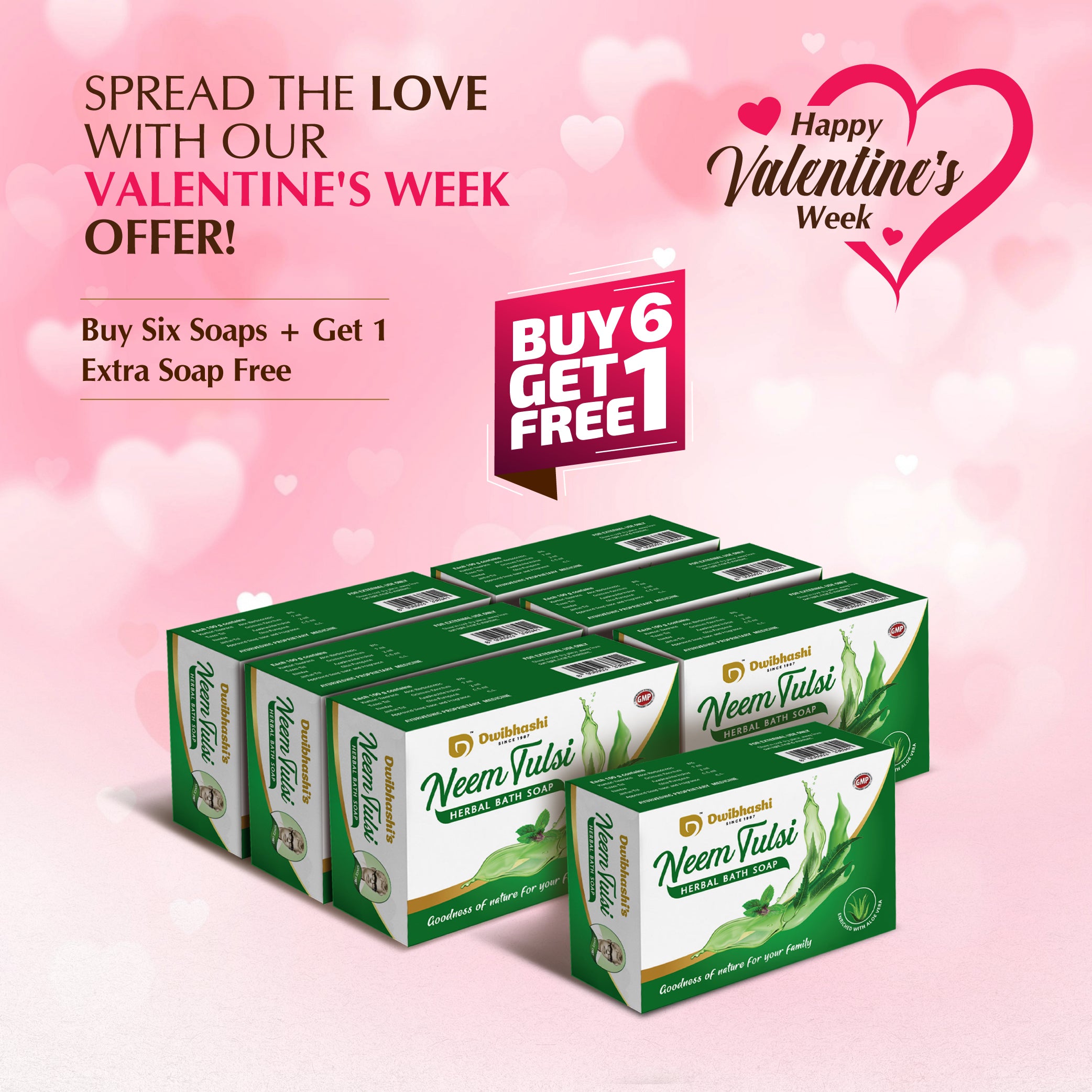 Buy 6 Neem Tulsi  Soaps + Get 1 Extra Soap Free
