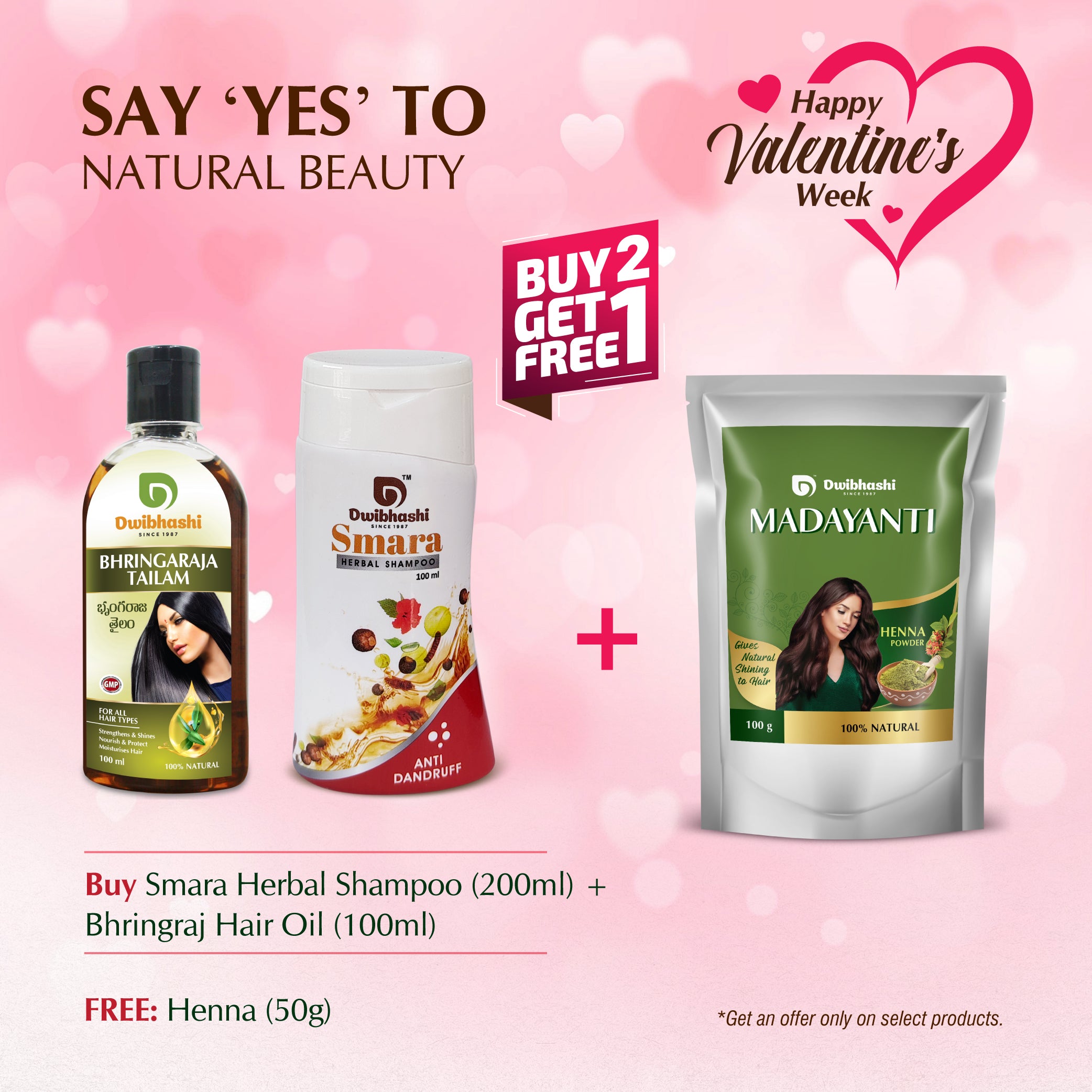 Smara Herbal Shampoo(200ml)+Bhringraj Hair Oil(100ml)+Henna(50g) Free