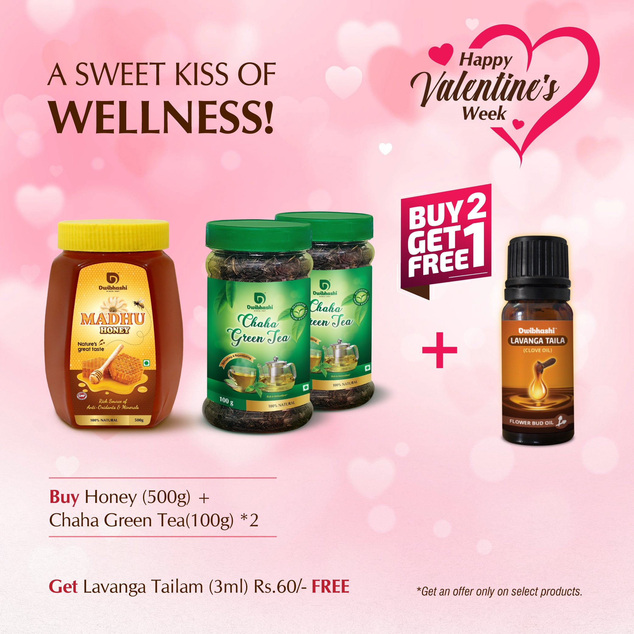 Honey (500g)+Chaha Green Tea(100g)*2+Lavanga Tailam(3ml) Free
