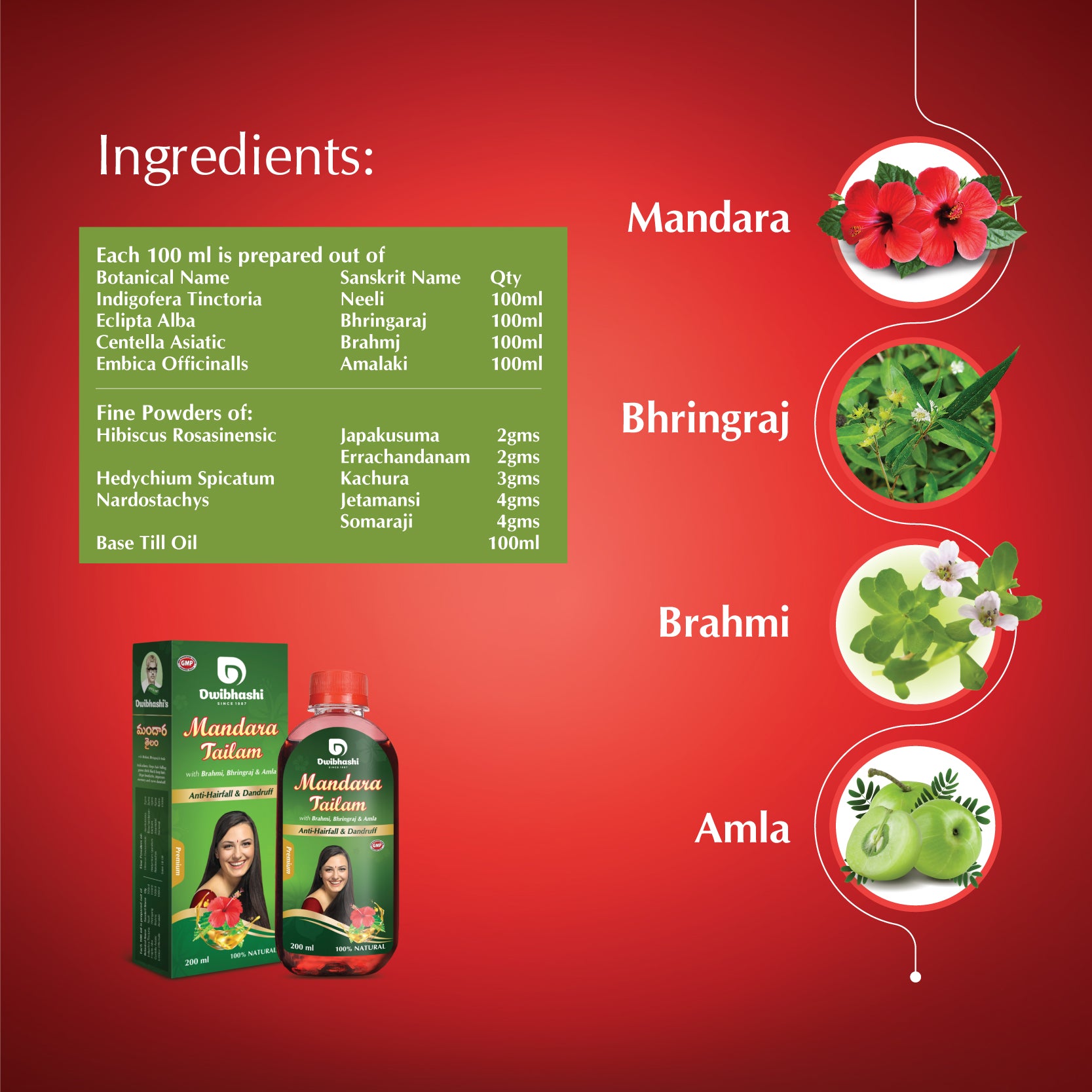 Mandara Tailam | Improves Hair Growth, Anti-Hairfall, Cures Dandruff | Hibiscus Oil| 100ml | 200ml