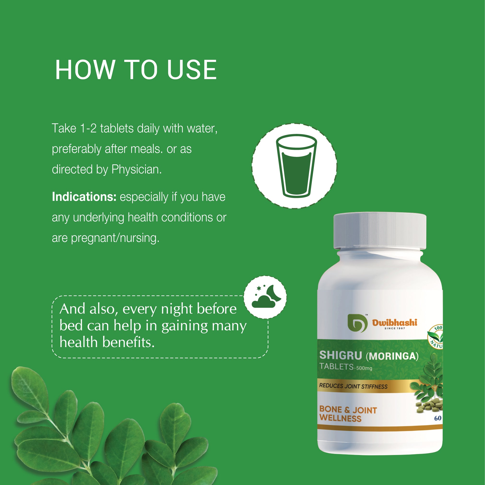 Shigru Moringa Tablets | Rich in Nutrients | Reduces Joint Stiffness | 60 tabs