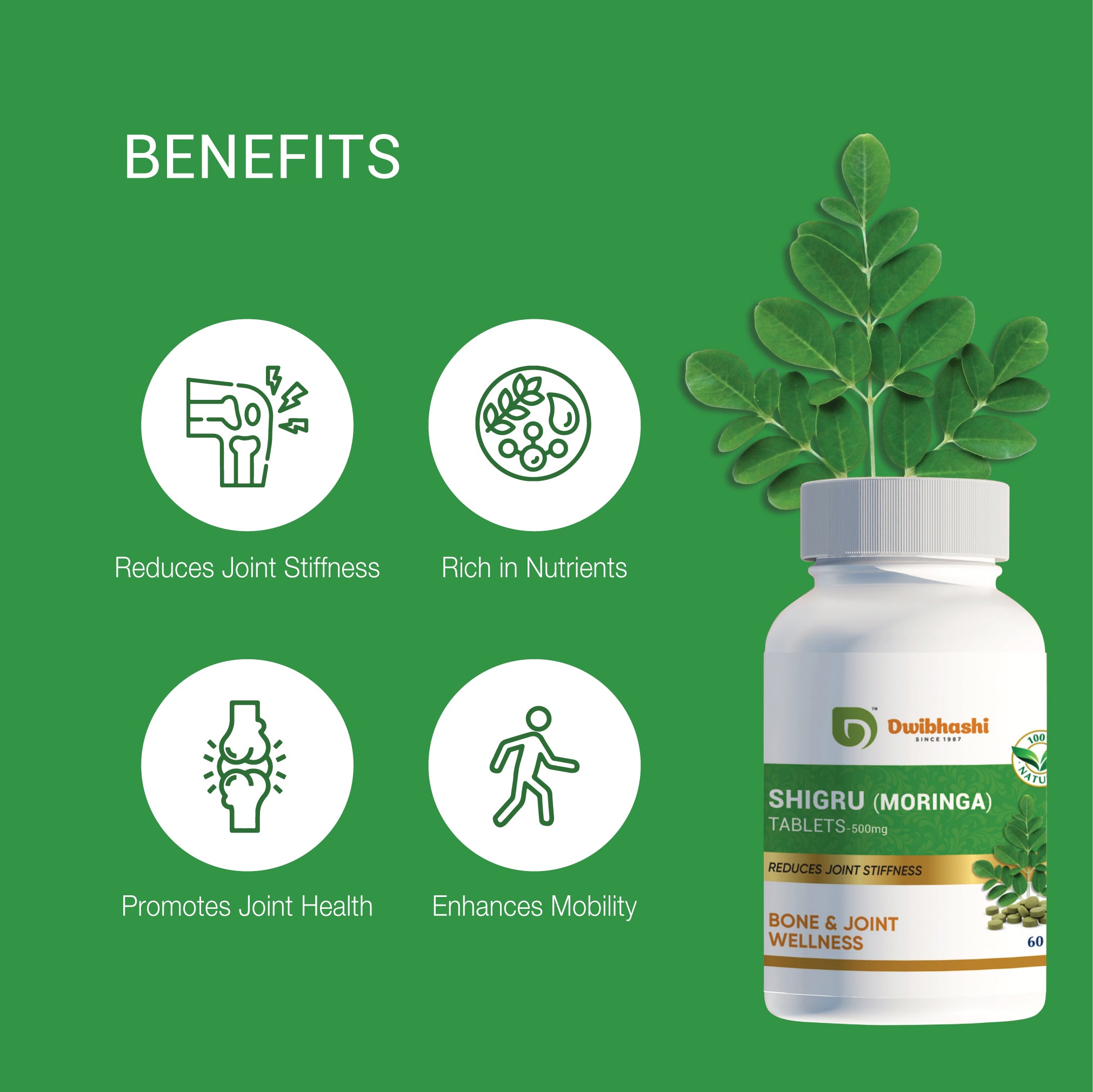 Shigru Moringa Tablets | Rich in Nutrients | Reduces Joint Stiffness | 60 tabs