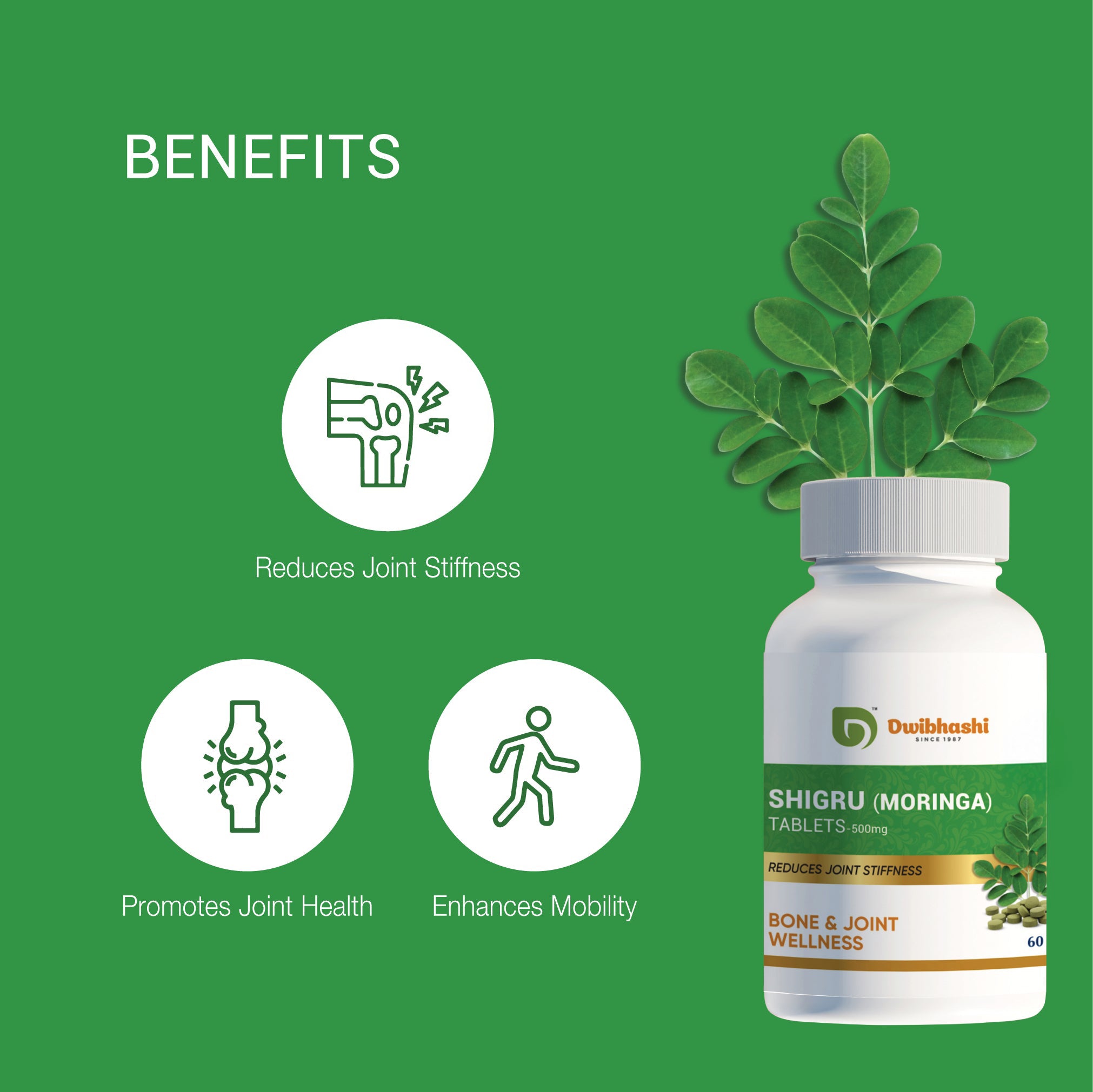 Shigru Moringa Tablets | Rich in Nutrients | Reduces Joint Stiffness | 60 tabs