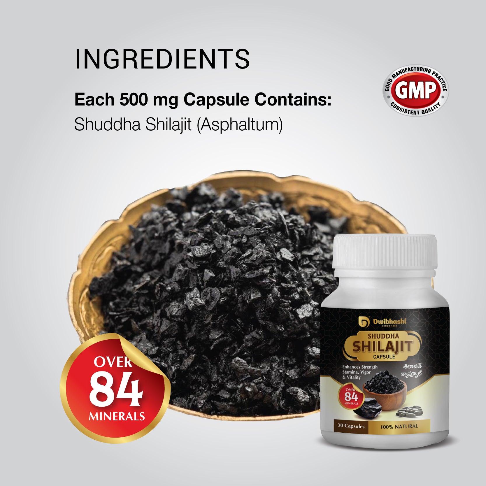 Suddha Shilajith Capsules |  Improve Overall Wellness | 500mg