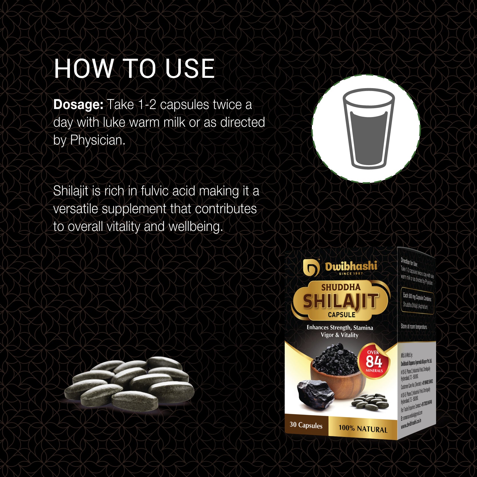 Suddha Shilajith Capsules |  Improve Overall Wellness | 500mg