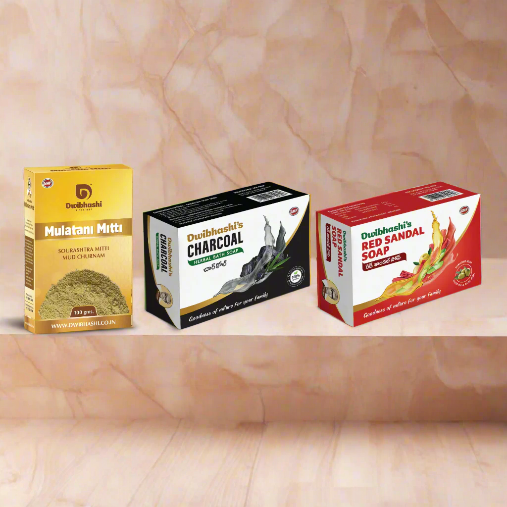 Multani Mitti Churnam + Charcoal Soap + Red Sandal Soap
