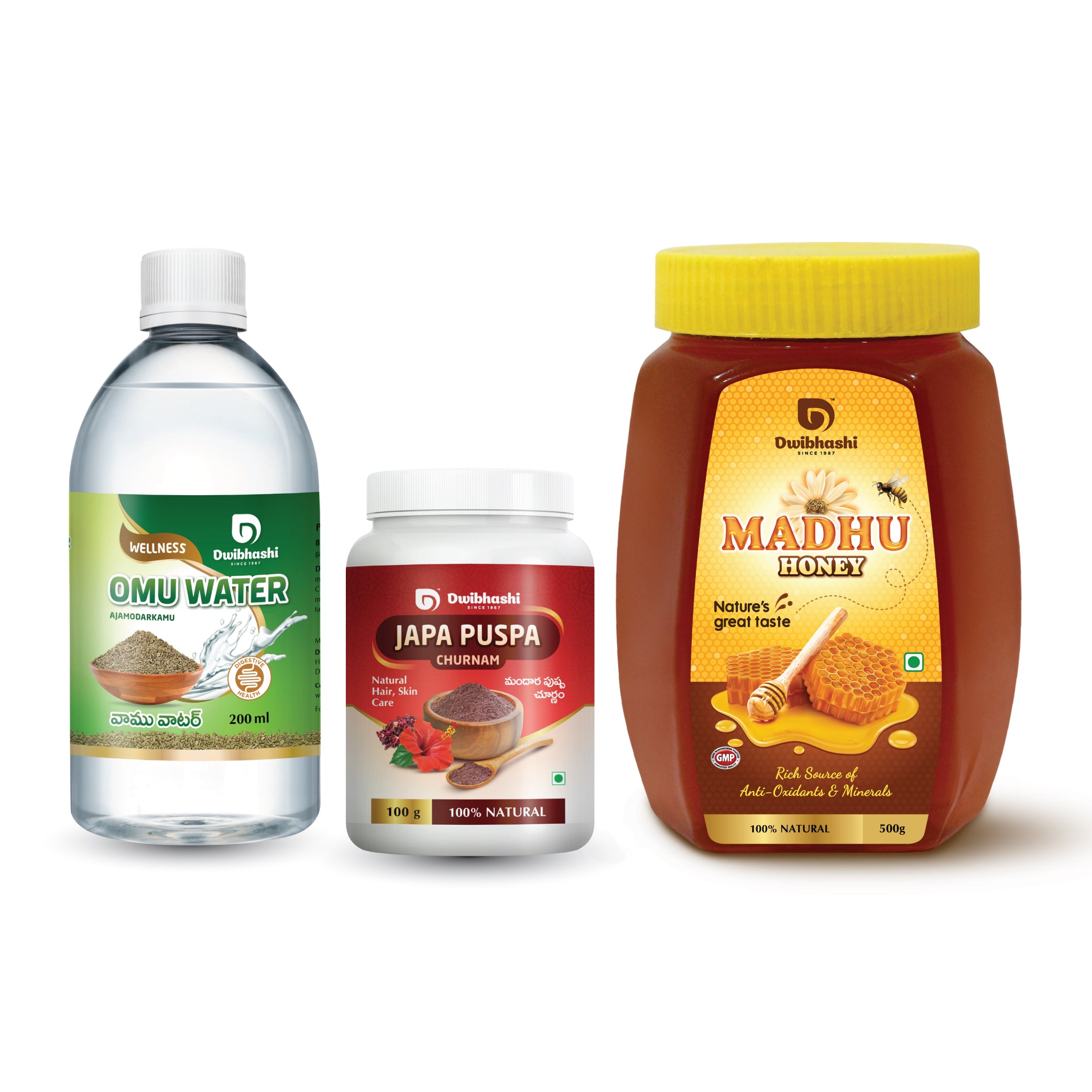 Omu Water + Japa Puspa Churnam + Madhu Honey