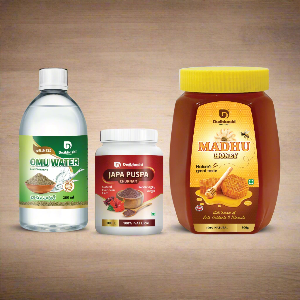 Omu Water + Japa Puspa Churnam + Madhu Honey